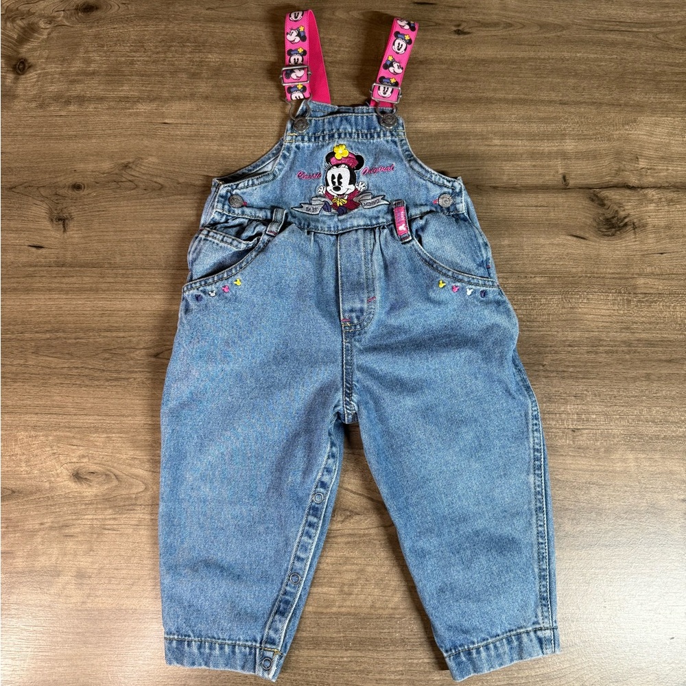 Vintage Baby Mickey & Co Minnie Mouse Embroidered Toddler 90s Overalls 18M